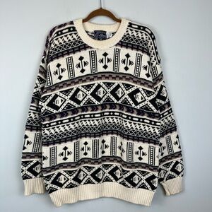 Vintage Peconic Bay Traders Sweater Men’s Large Cotton Textured Geometric Knit